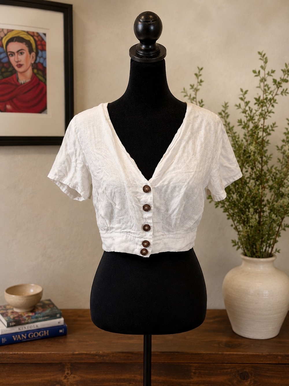L.A. Hearts White Cropped Button Front Blouse Top M